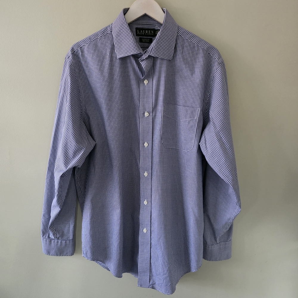 NWOT Lauren Ralph Lauren White Navy Gingham Dress Shirt Old Money Contemporary